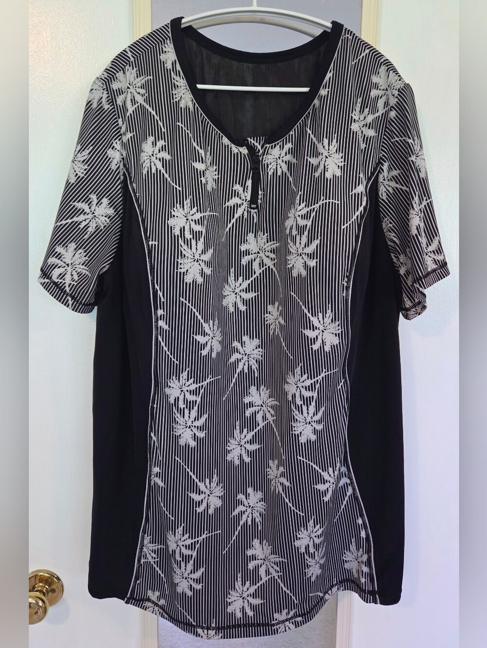 Catherines Swim Top Black & White Floral Stripe Plus Size 5x